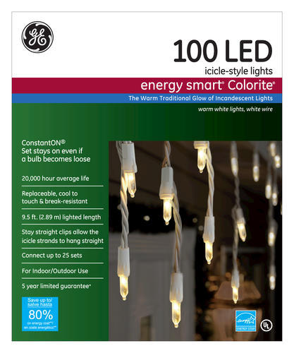 ge energy smart colorite 100 light mini led icicle ge miniature christmas lights