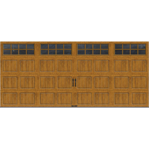 Ideal Door® 16 ft. x 7 ft. Medium Oak Short Pnl. Carriage House Insul. EZSET® Garage Door at