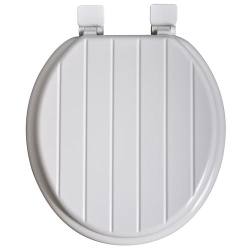 Tuscany White Sculpted Wainscot Molded Round Wood Toilet Seat with