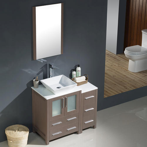  Oak Modern Bathroom Vanity w/ Side Cabinet amp; Vessel Sink at Menards
