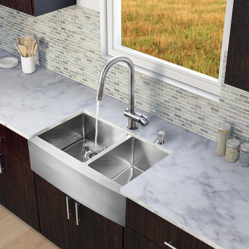 All in One 33-inch Farmhouse Stainless Steel Double Bowl Kitchen Sink ...