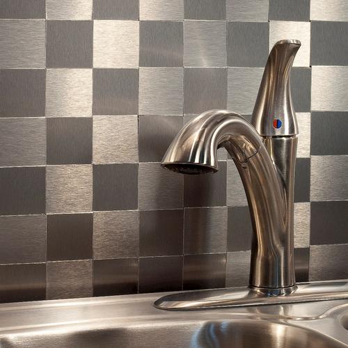 Aspect 12quot; x 4quot; Matted Square Metal Peel  Stick Backsplash Tiles  3 pcs at Menards®